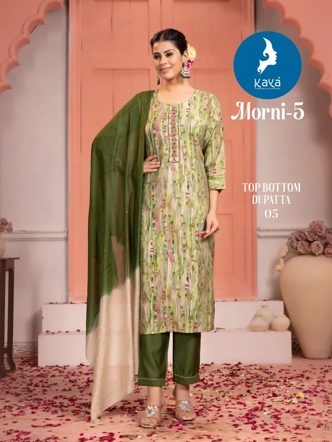 Morni 5 By Kaya Chanderi Foil Printed Kurti With Bottom Dupatta Wholesale Online
